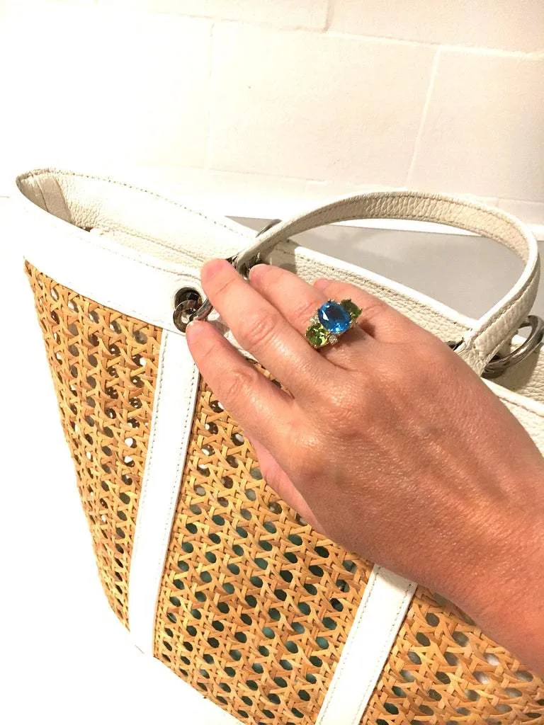 Medium GUM DROP™ Ring with Blue Topaz Violet Amethyst and Diamonds