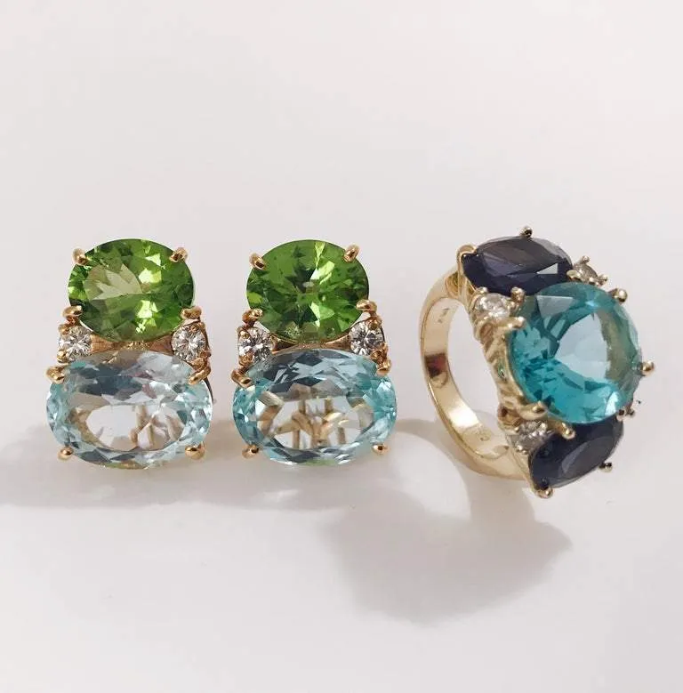 Medium GUM DROP™ Ring with Blue Topaz Violet Amethyst and Diamonds