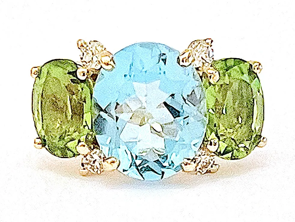 Medium GUM DROP™ Ring with Blue Topaz Violet Amethyst and Diamonds