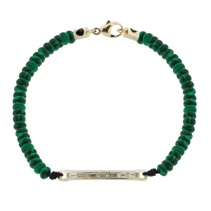 Medium White Diamond ID Bar On a Malachite Beaded Bracelet With Clasp