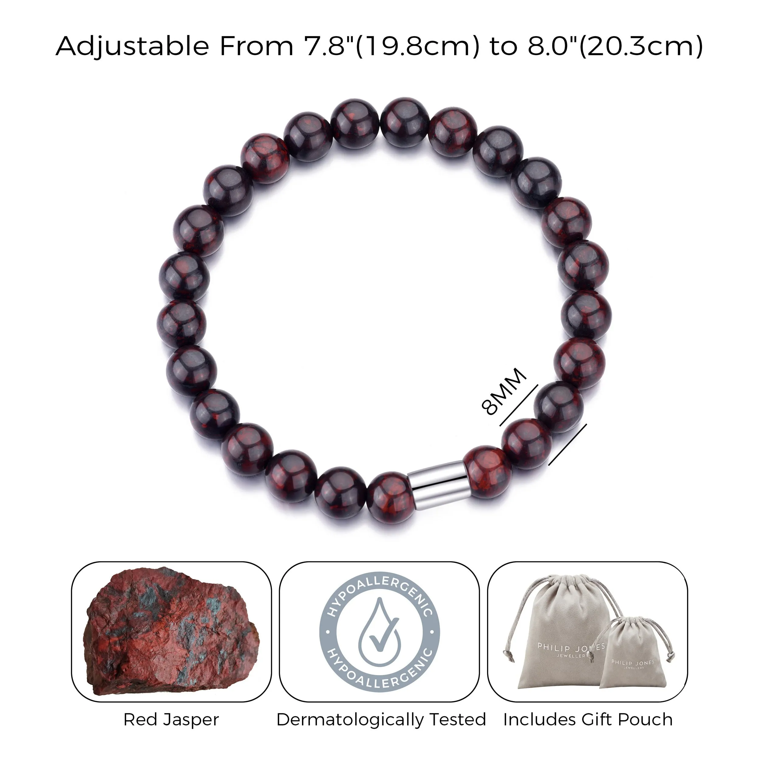 Men's Red Jasper Gemstone Stretch Bracelet