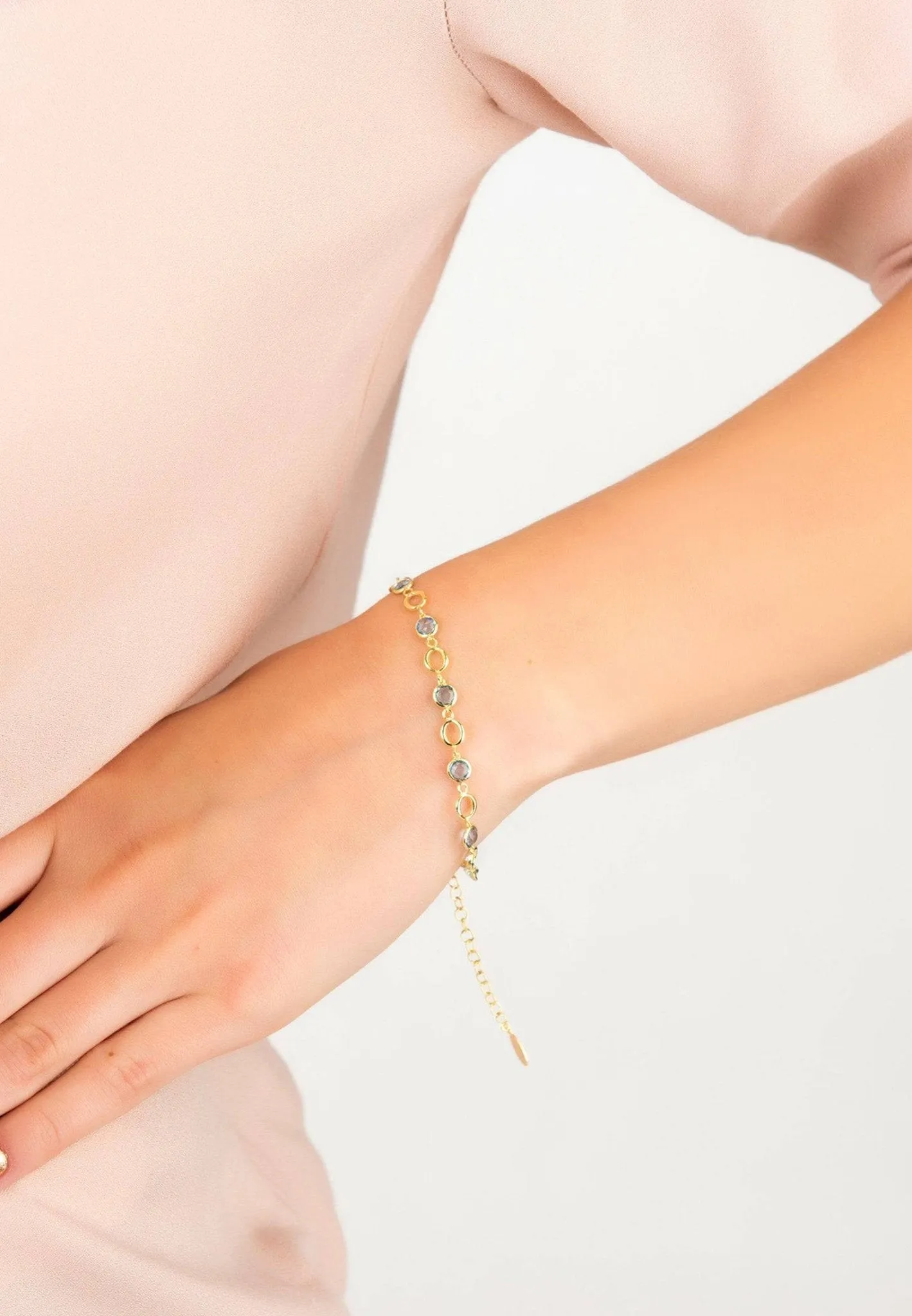 Milan Link Gemstone Bracelet Gold Blue Topaz