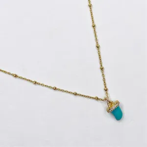 Mini Enamel Turquoise Pavé Horn Necklace