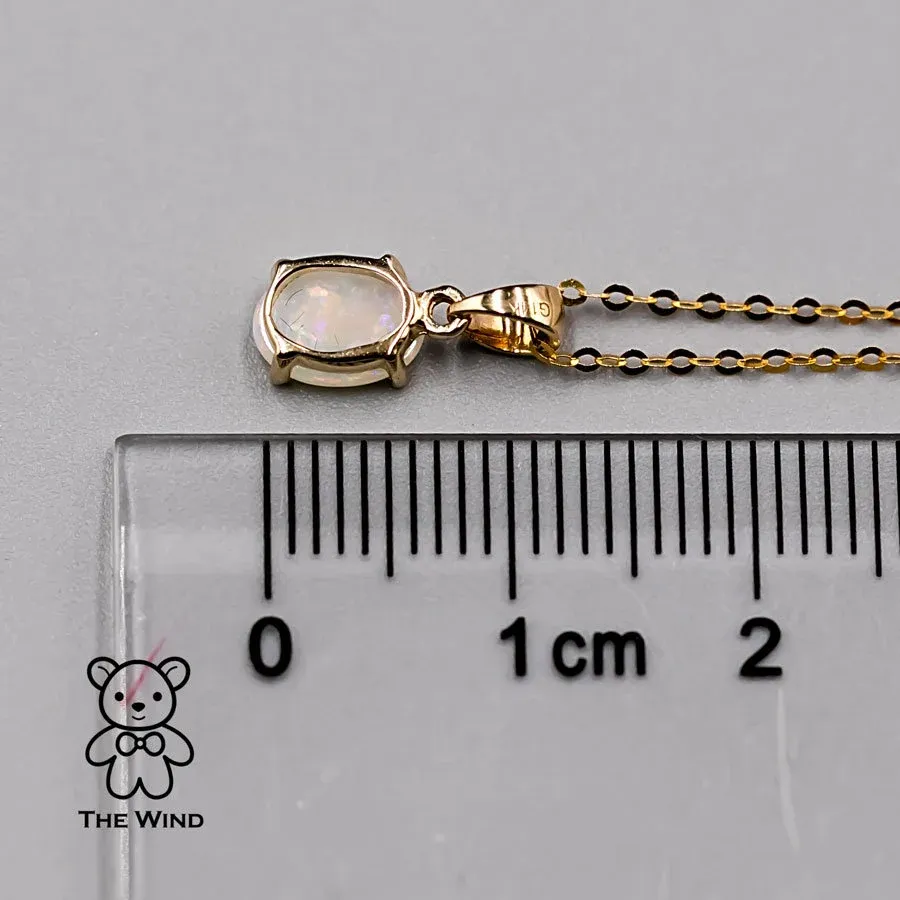 Minimal Oval Shaped Australian Solid Opal Pendant Necklace 14k Yellow Gold Charm Gift for Couples