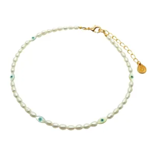 Mother of Pearl Evil Eye Charm Freshwater Pearl Choker