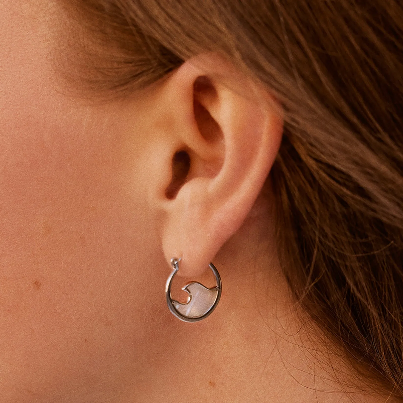 Mother of Pearl Mini Wave Hoop Earrings