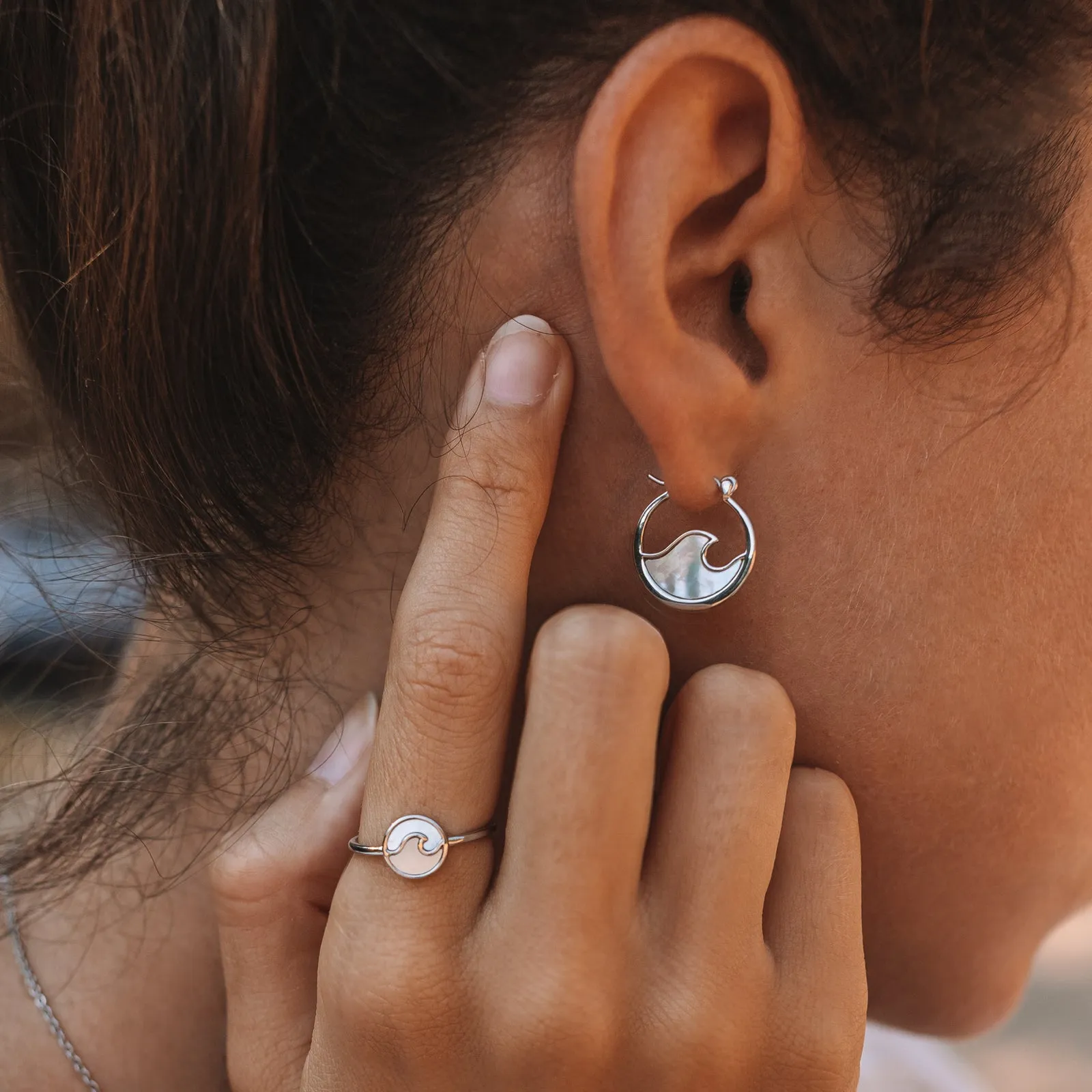 Mother of Pearl Mini Wave Hoop Earrings