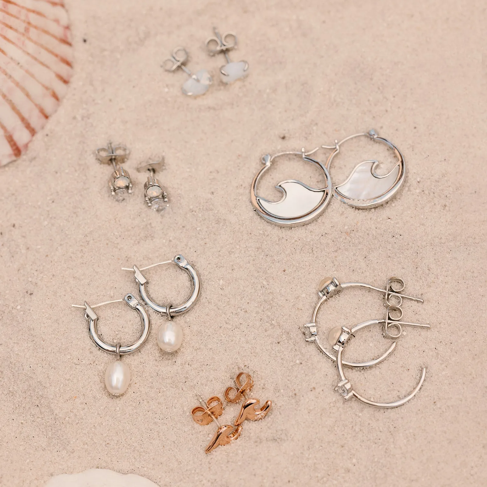 Mother of Pearl Mini Wave Hoop Earrings