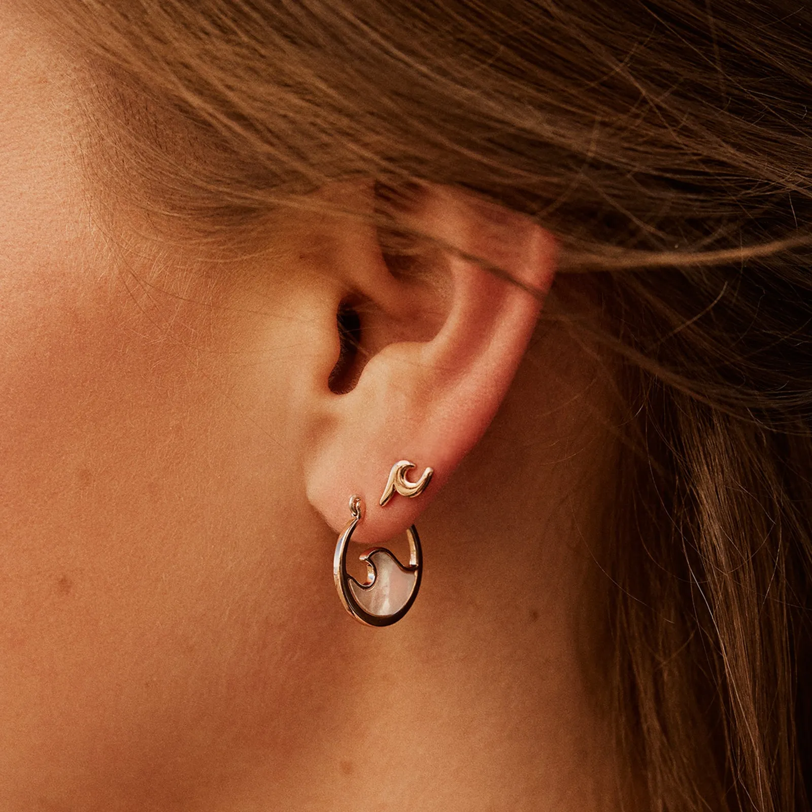 Mother of Pearl Mini Wave Hoop Earrings