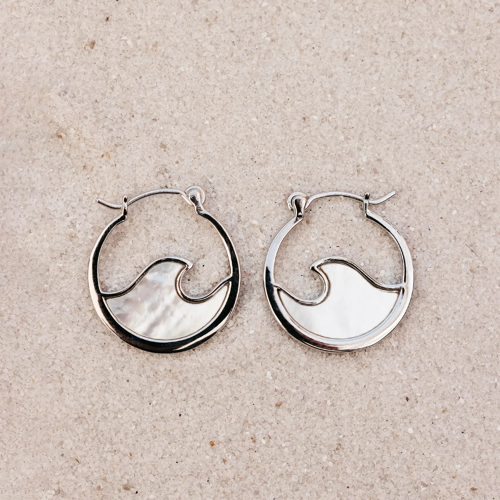 Mother of Pearl Mini Wave Hoop Earrings