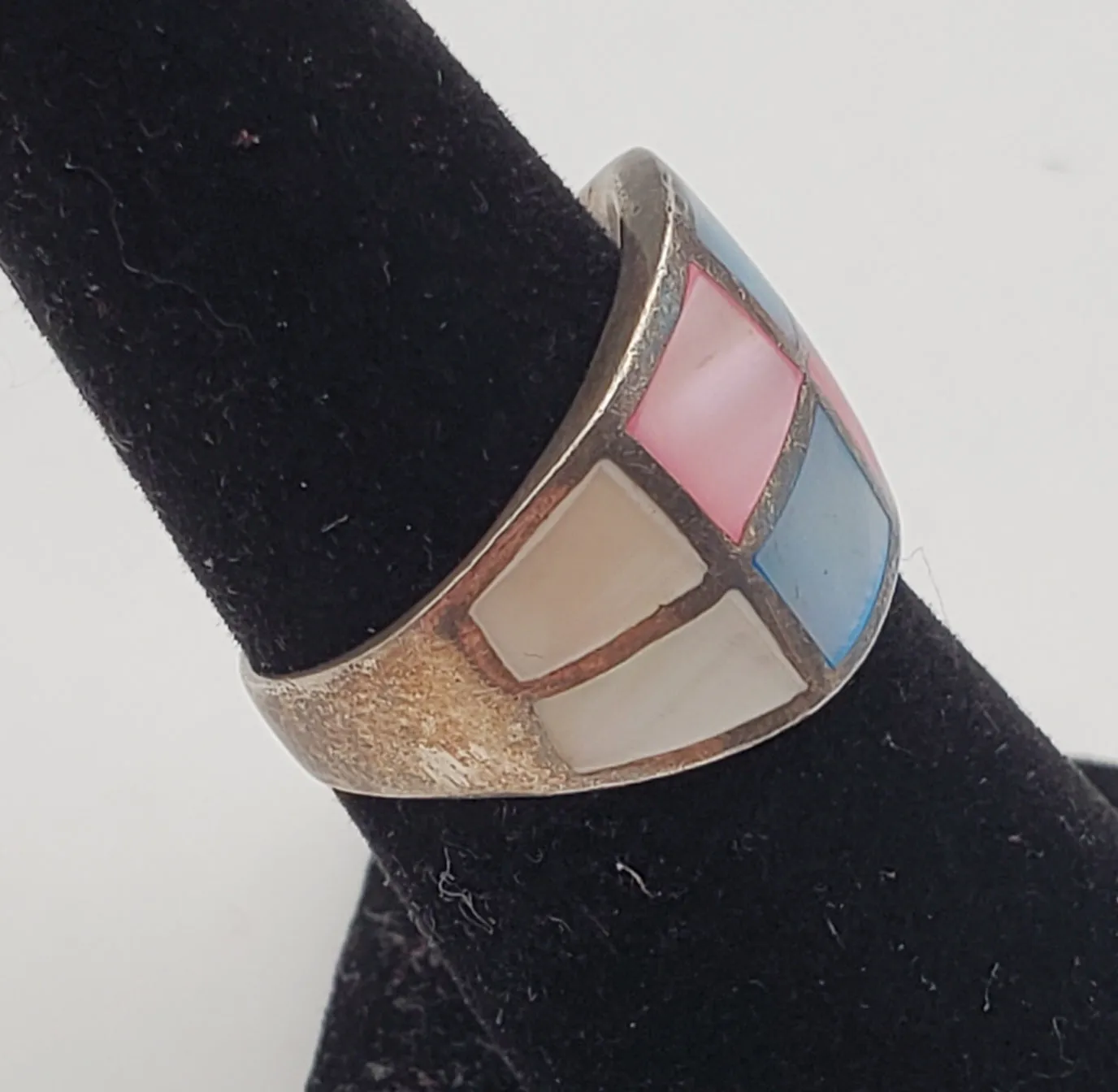 Multicolor Mother-of-pearl Sterling Silver Inlaid Ring - Size 6.5