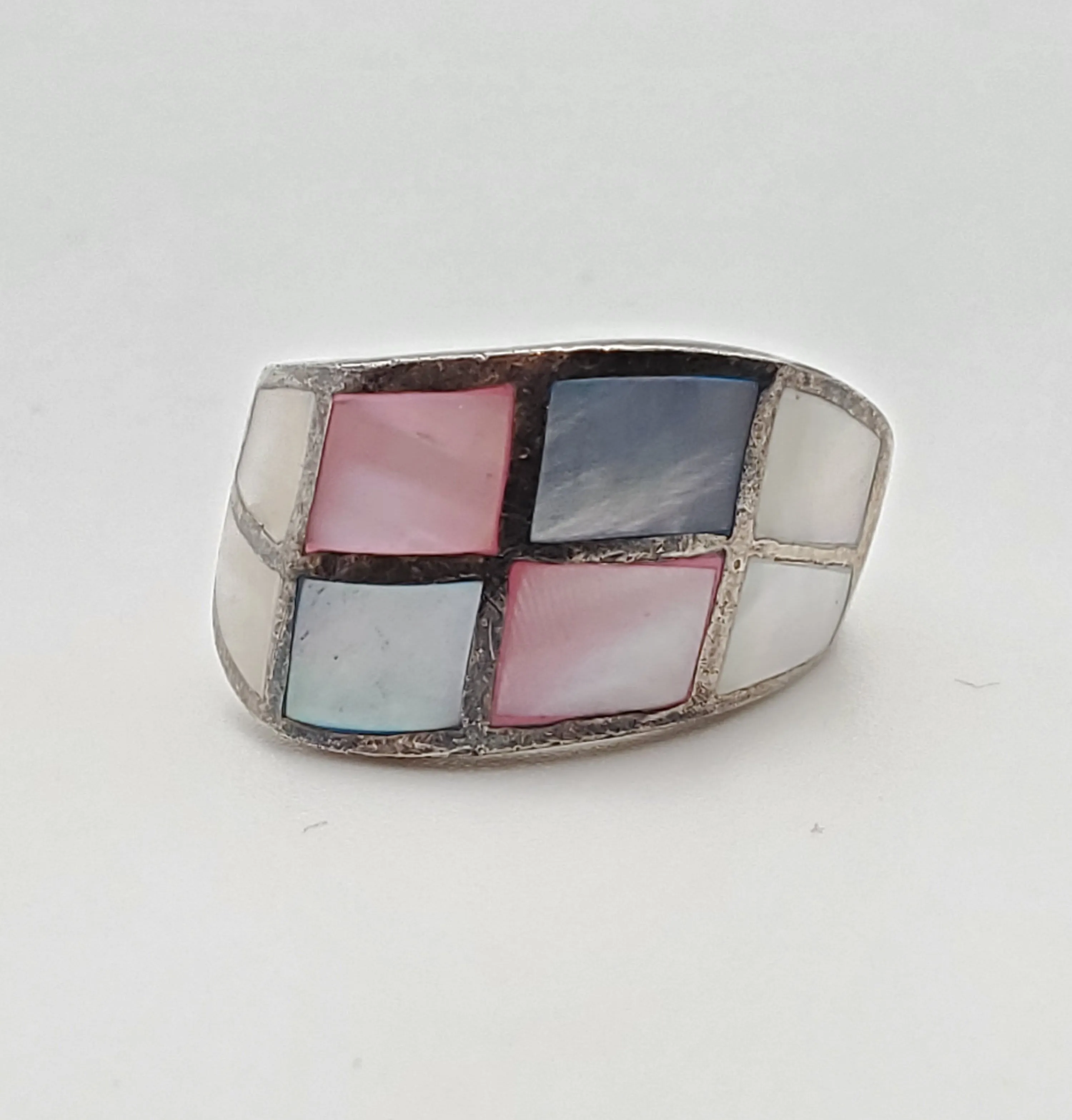 Multicolor Mother-of-pearl Sterling Silver Inlaid Ring - Size 6.5
