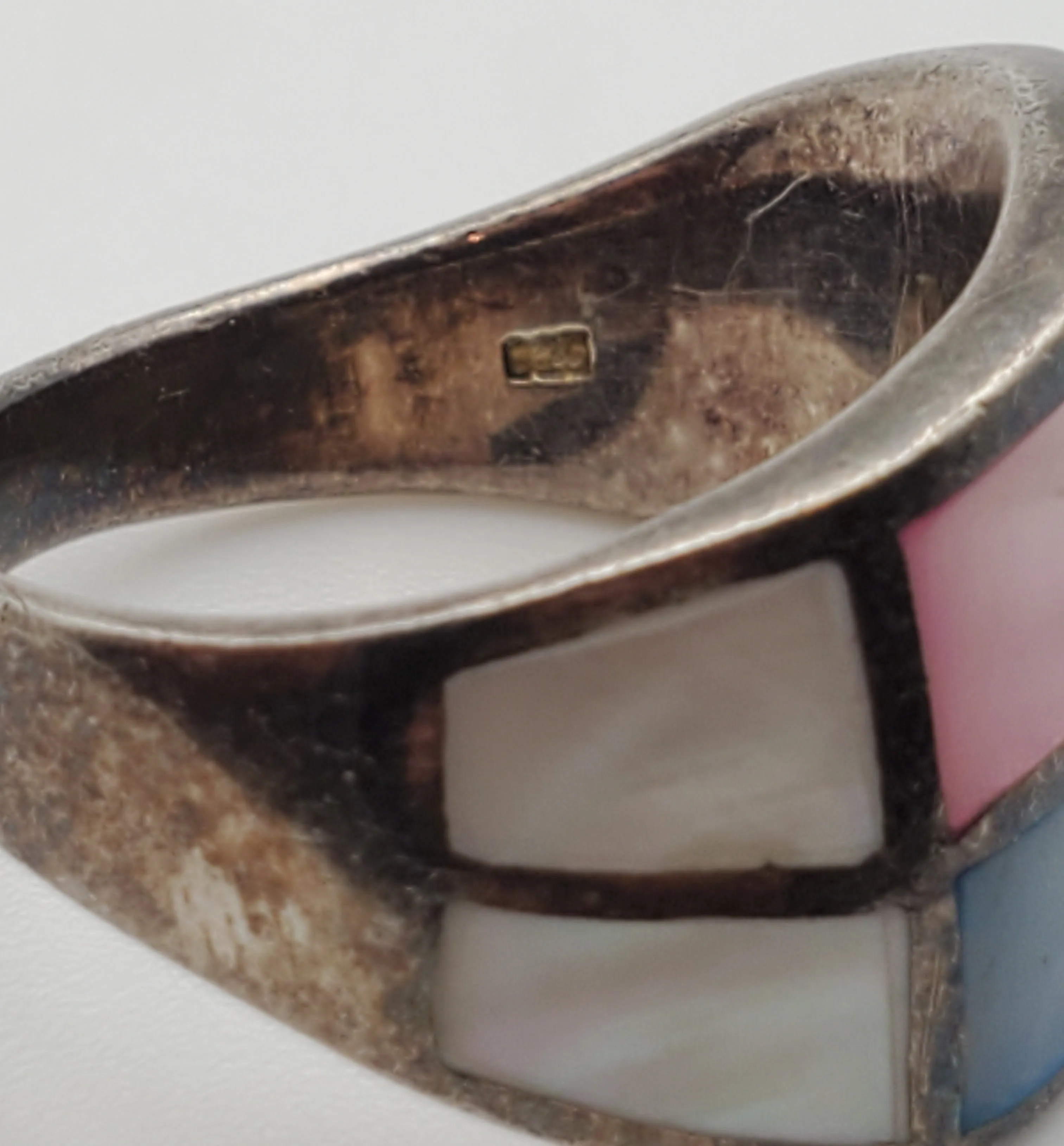 Multicolor Mother-of-pearl Sterling Silver Inlaid Ring - Size 6.5
