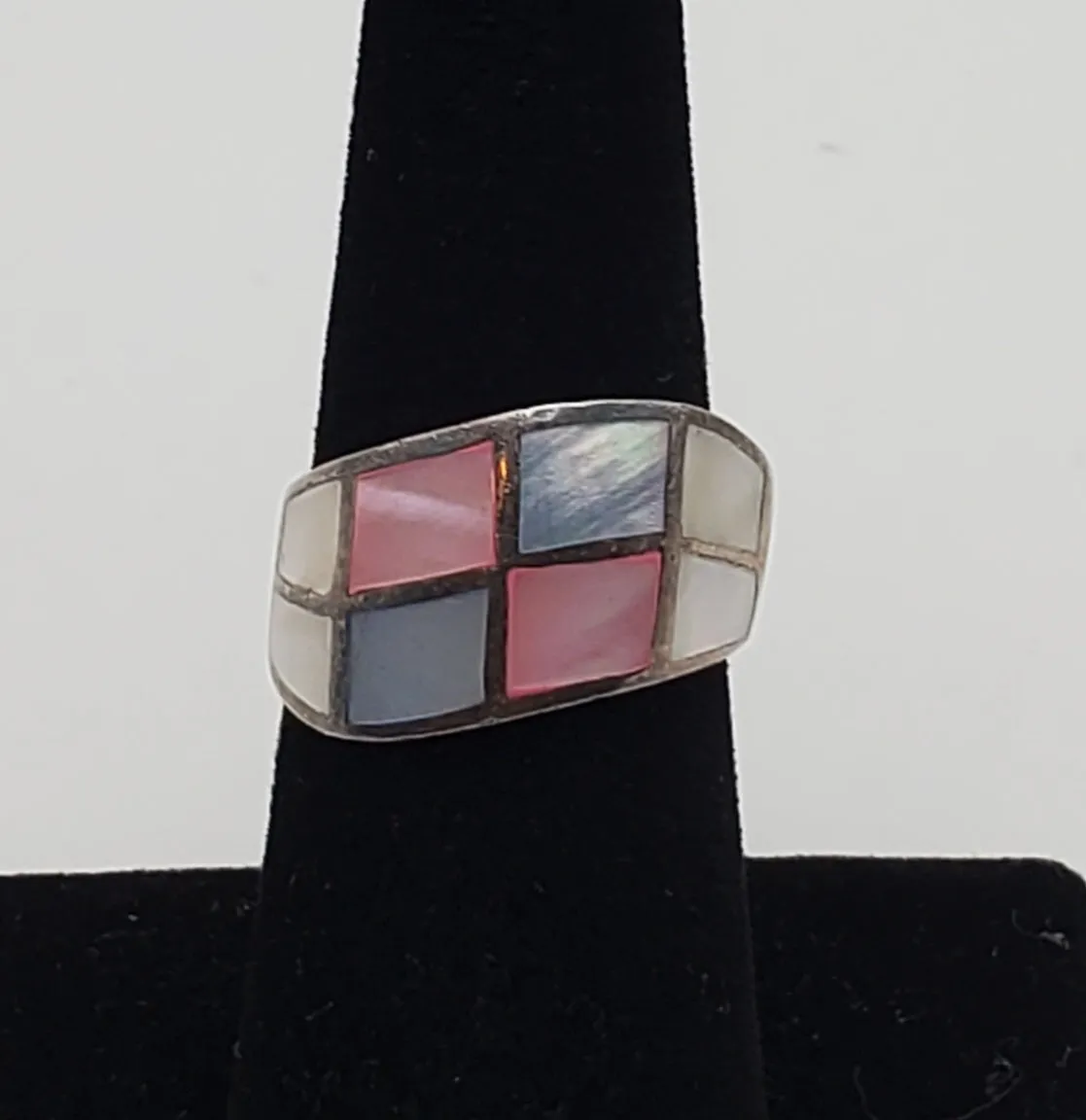 Multicolor Mother-of-pearl Sterling Silver Inlaid Ring - Size 6.5