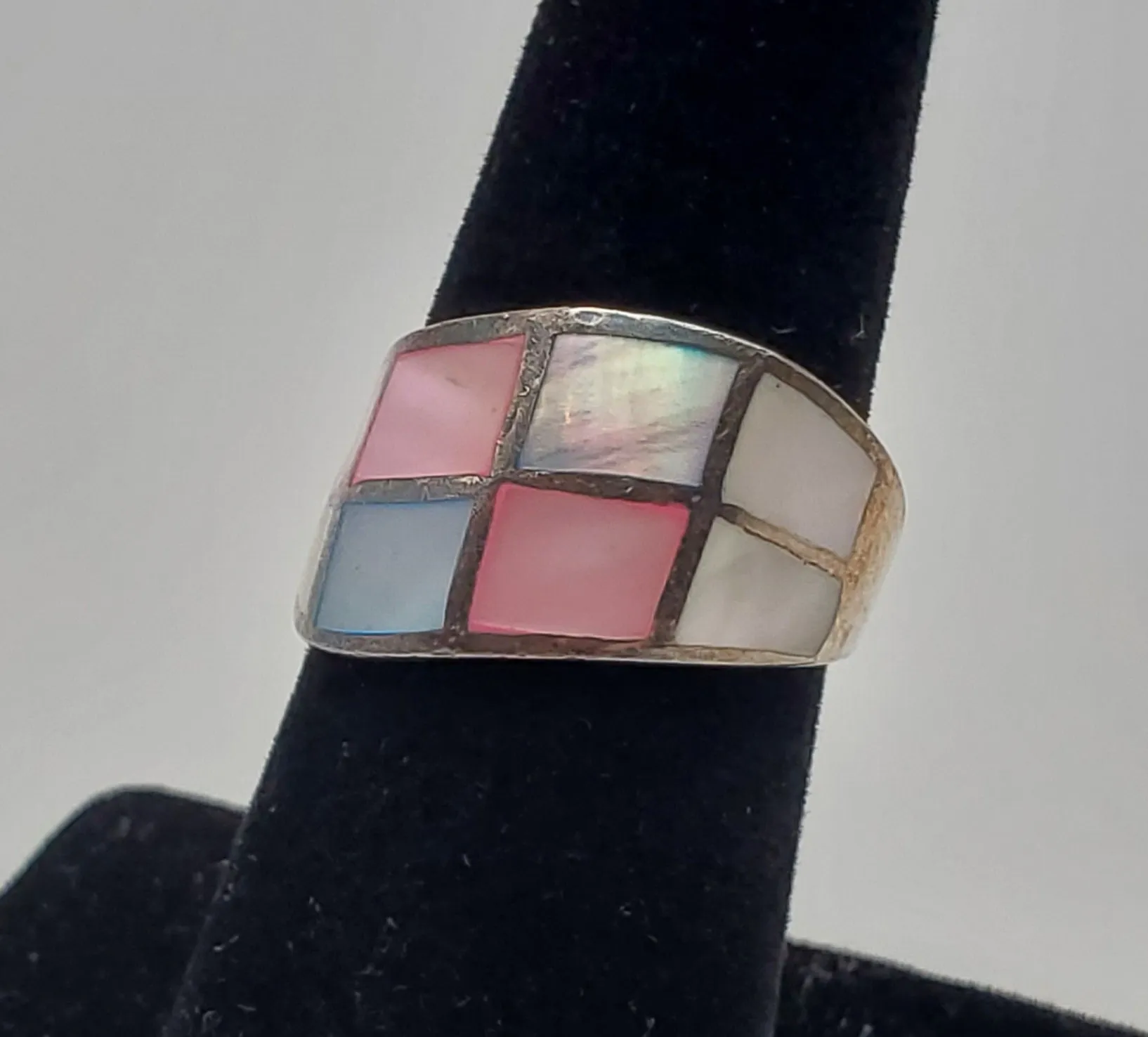 Multicolor Mother-of-pearl Sterling Silver Inlaid Ring - Size 6.5
