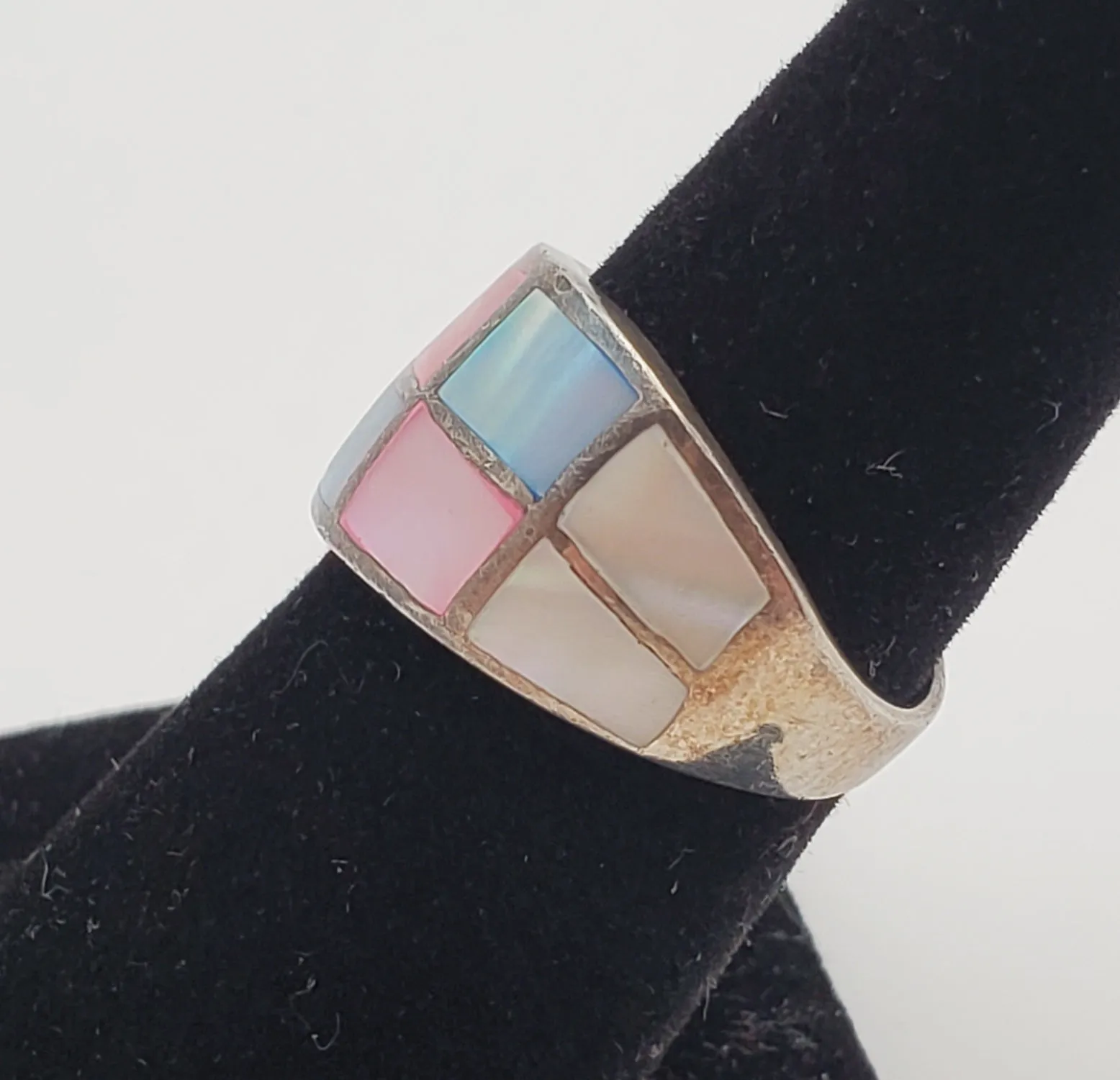 Multicolor Mother-of-pearl Sterling Silver Inlaid Ring - Size 6.5