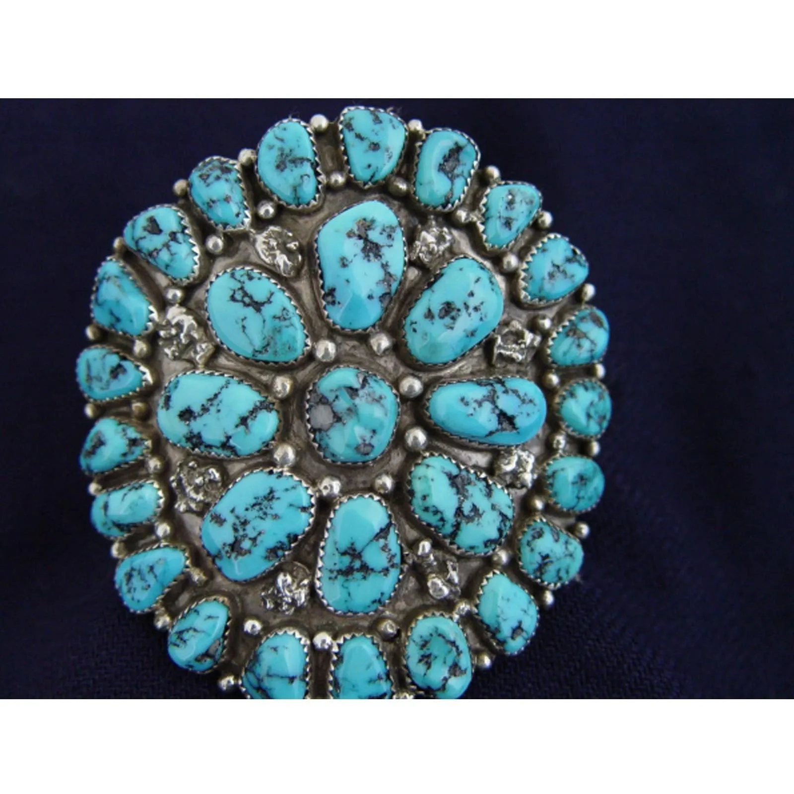Native American Jewelry : Navajo : Silver And Turquoise Cuff Bracelet : NAJ-3