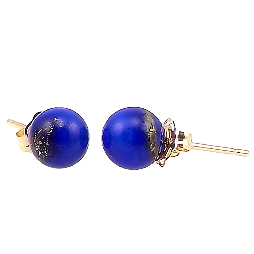 Natural Lapis Lazuli Ball Stud Post Earrings 14-20 Gold Filled