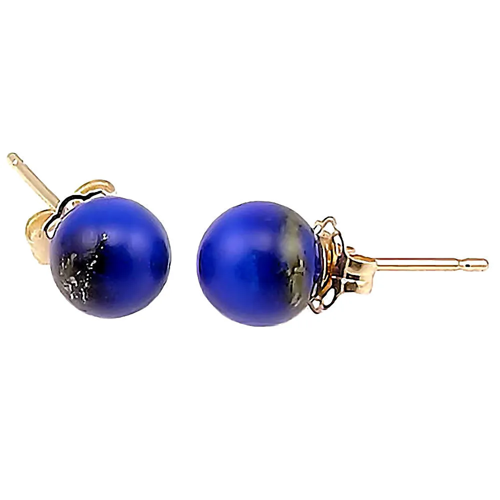Natural Lapis Lazuli Ball Stud Post Earrings 14-20 Gold Filled