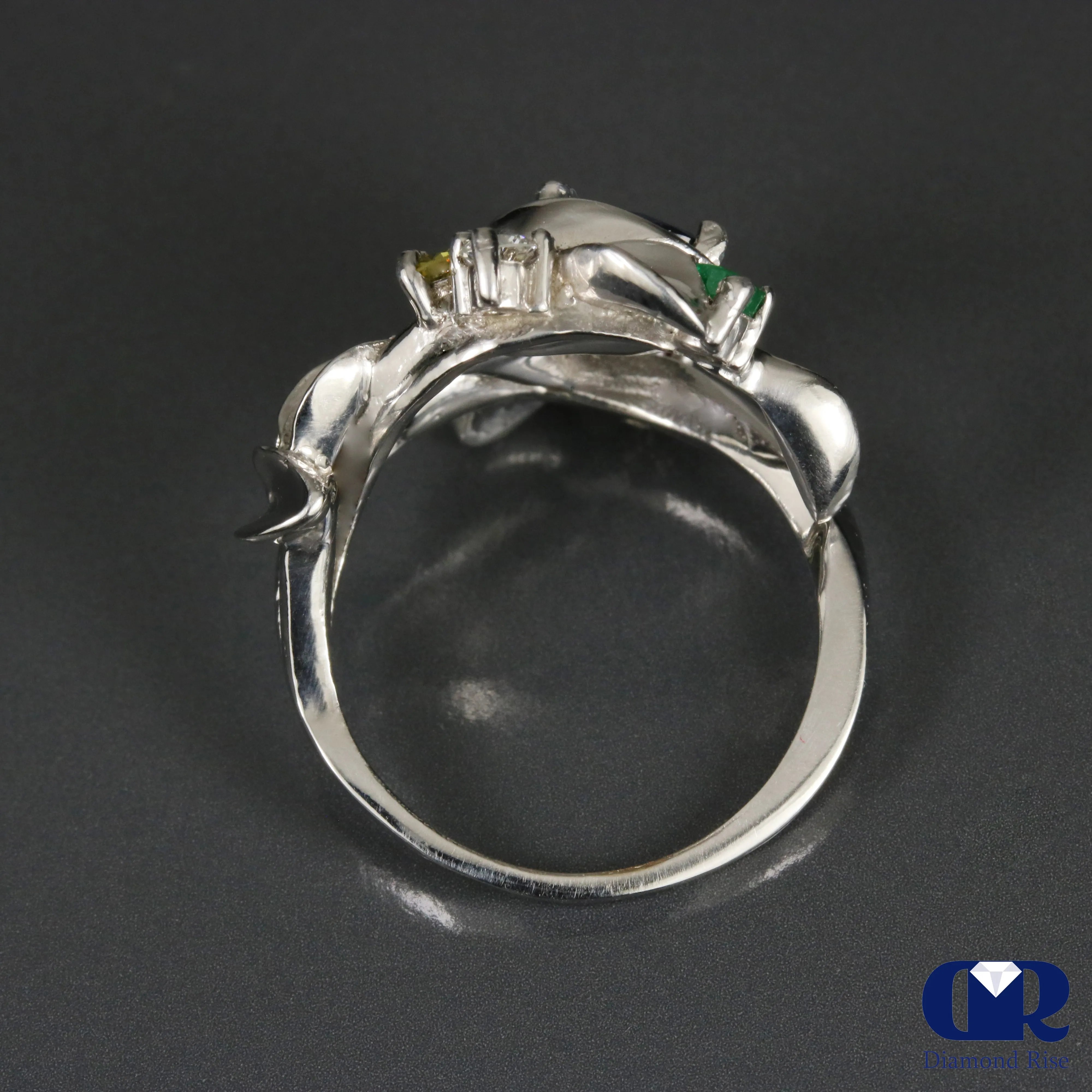 Natural Sapphire Diamond and Gemstone Cocktail Ring Right Hand Ring 14K Gold