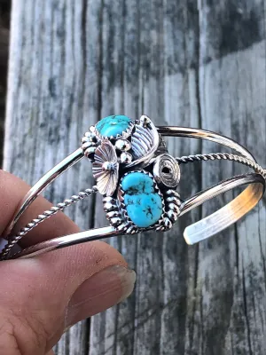 Navajo Turquoise Leaf/Flower/Swirl/ Sterling Silver Bracelet