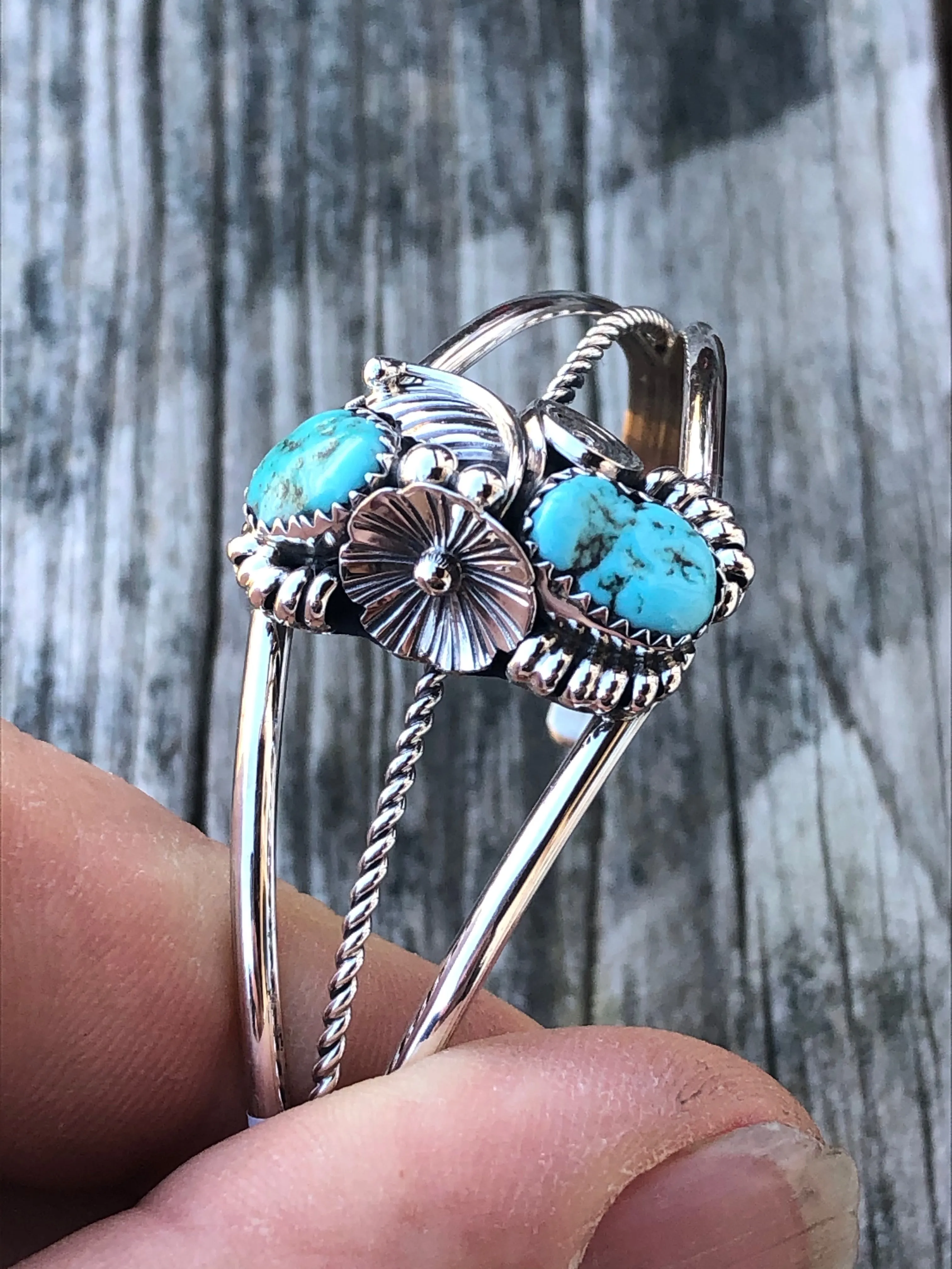 Navajo Turquoise Leaf/Flower/Swirl/ Sterling Silver Bracelet