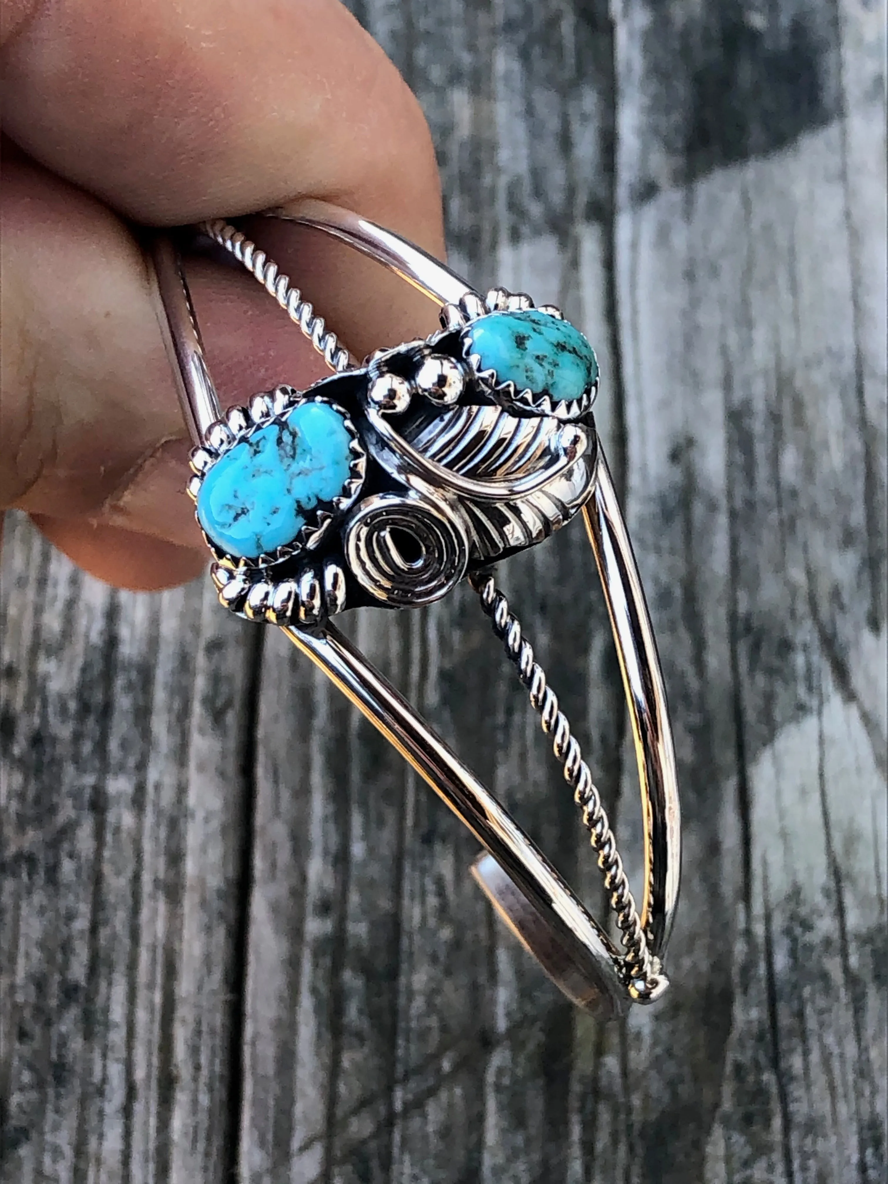 Navajo Turquoise Leaf/Flower/Swirl/ Sterling Silver Bracelet