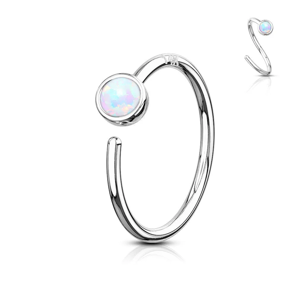 Opal Hoop Nose Ring in 14K White Gold