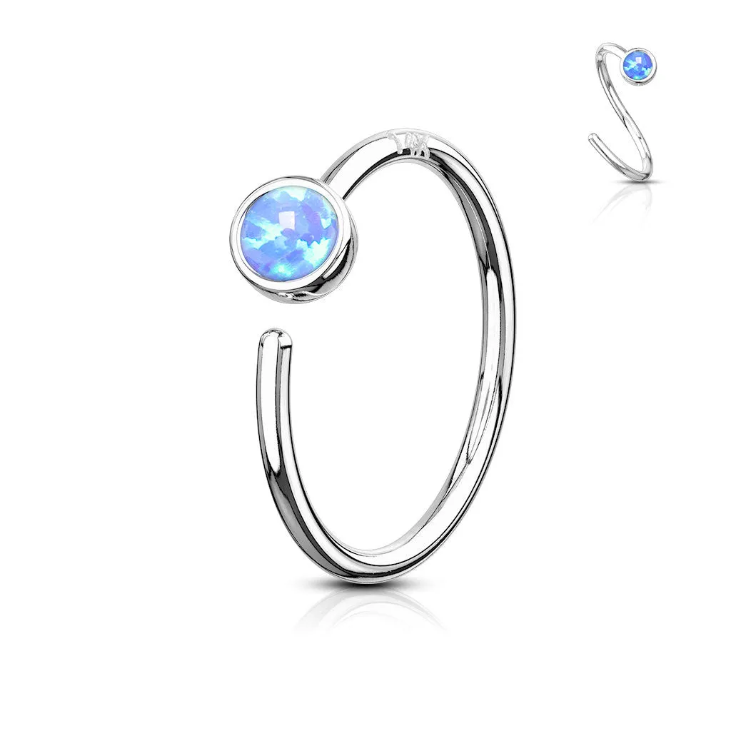 Opal Hoop Nose Ring in 14K White Gold