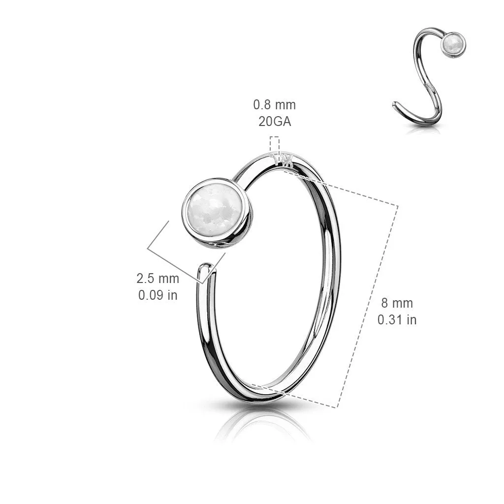 Opal Hoop Nose Ring in 14K White Gold