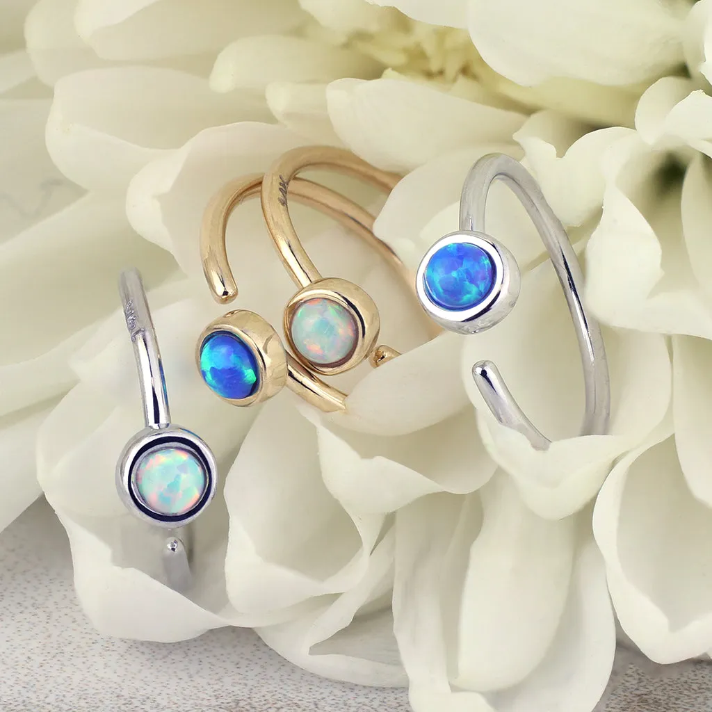 Opal Hoop Nose Ring in 14K White Gold