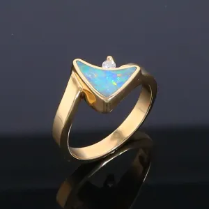 Opal Rings Boat Sail Inlaid Design with .04ctw Round Diamond