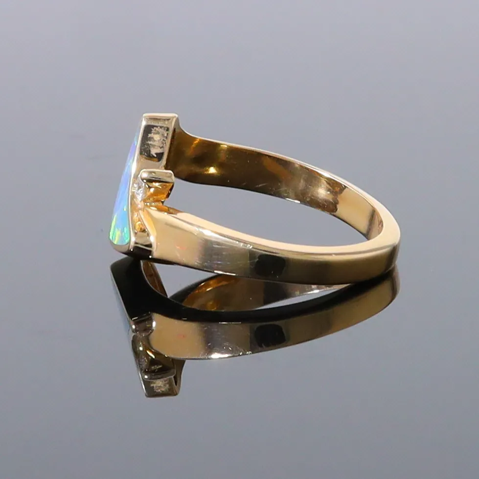 Opal Rings Boat Sail Inlaid Design with .04ctw Round Diamond