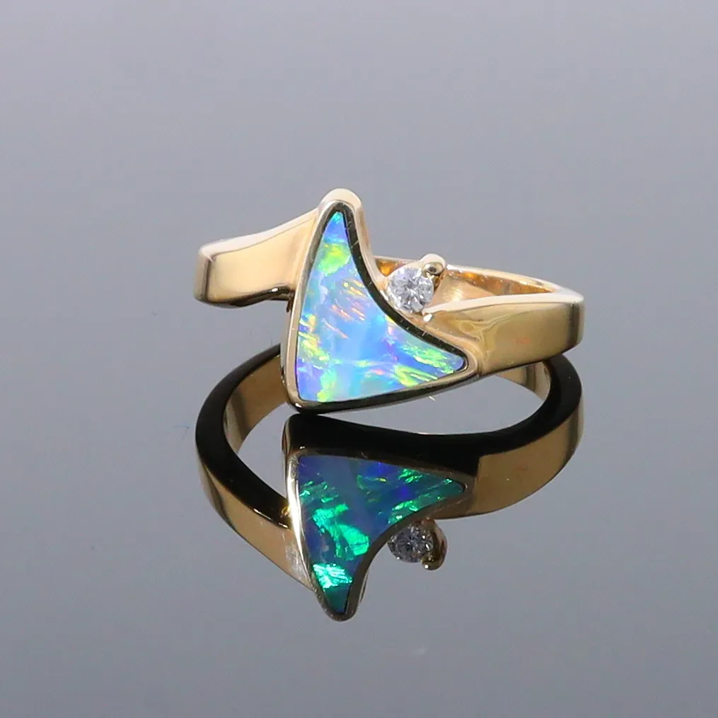 Opal Rings Boat Sail Inlaid Design with .04ctw Round Diamond