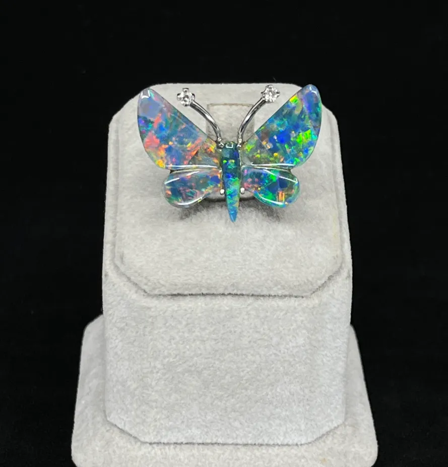 Opal Triplet and Diamond Butterfly Brooch