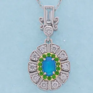 Oval Blue Opal Sterling Silver Pendant with Accent