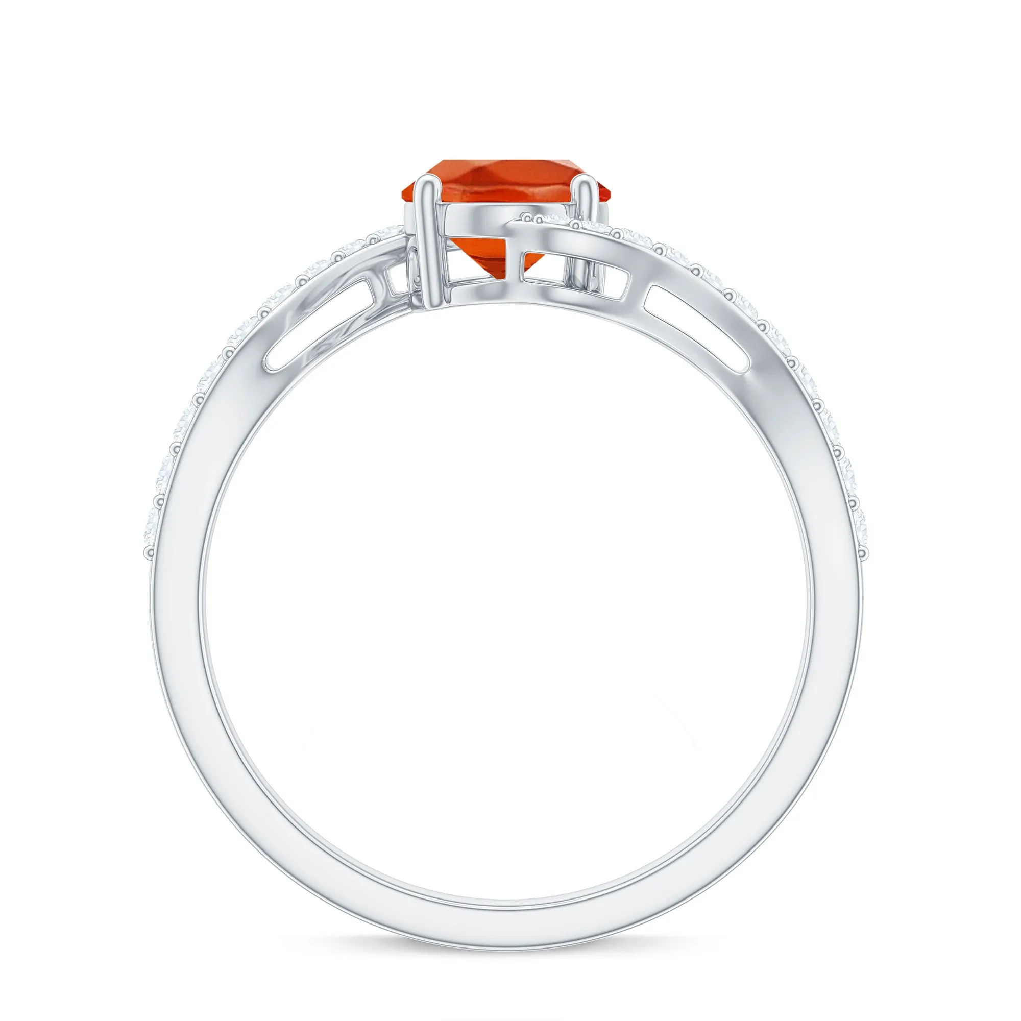 Oval Cut Solitaire Fire Opal and Diamond Bypass Ring