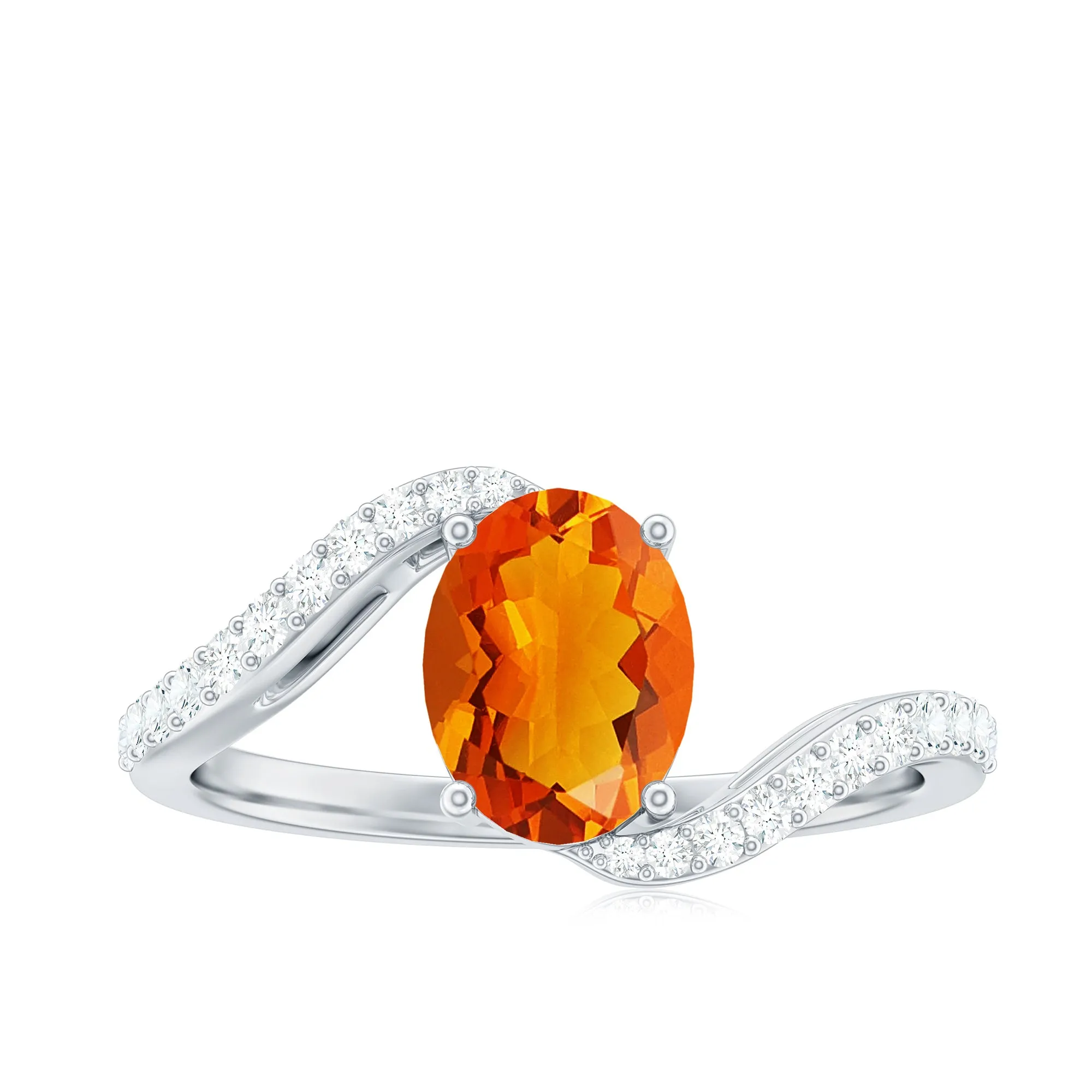 Oval Cut Solitaire Fire Opal and Diamond Bypass Ring