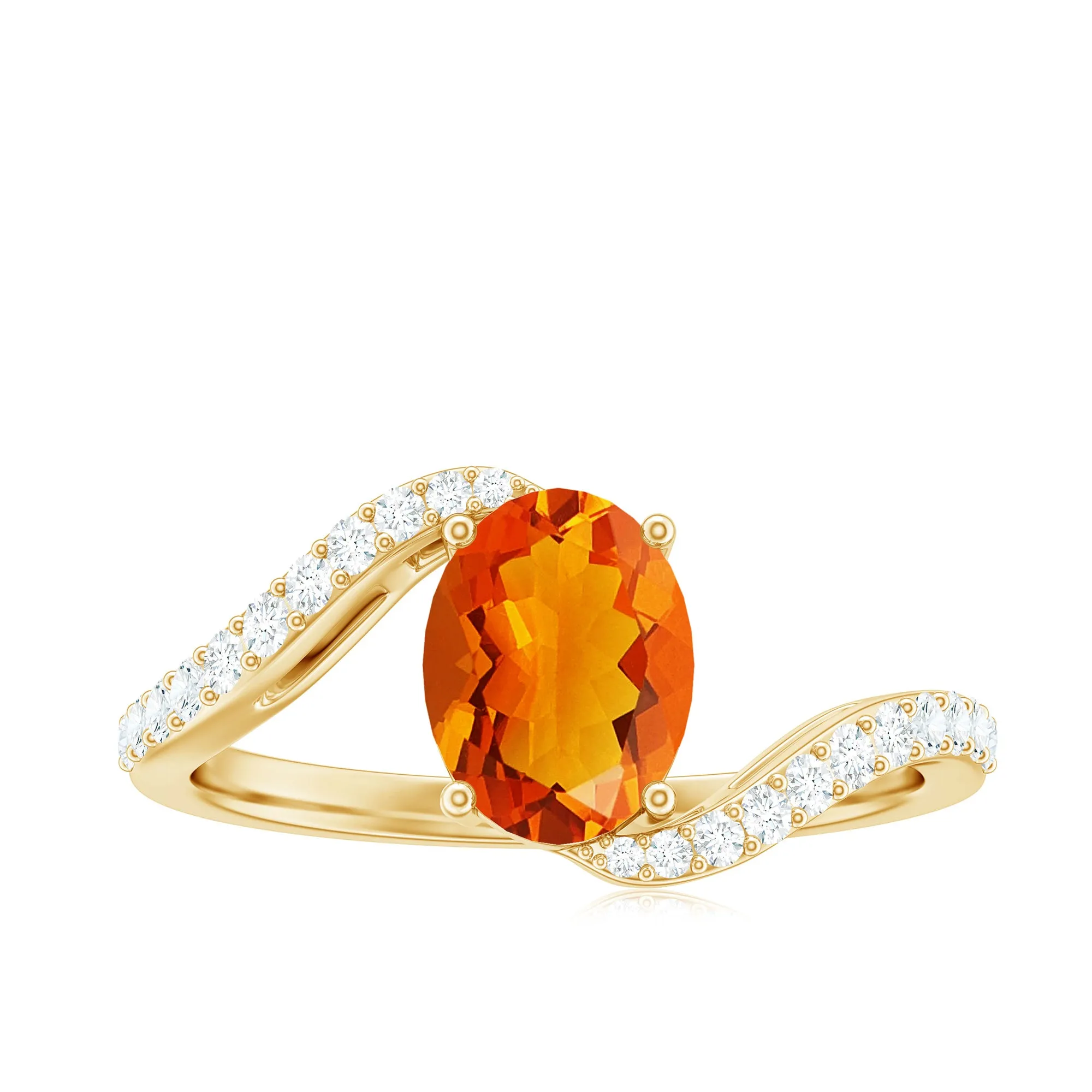 Oval Cut Solitaire Fire Opal and Diamond Bypass Ring