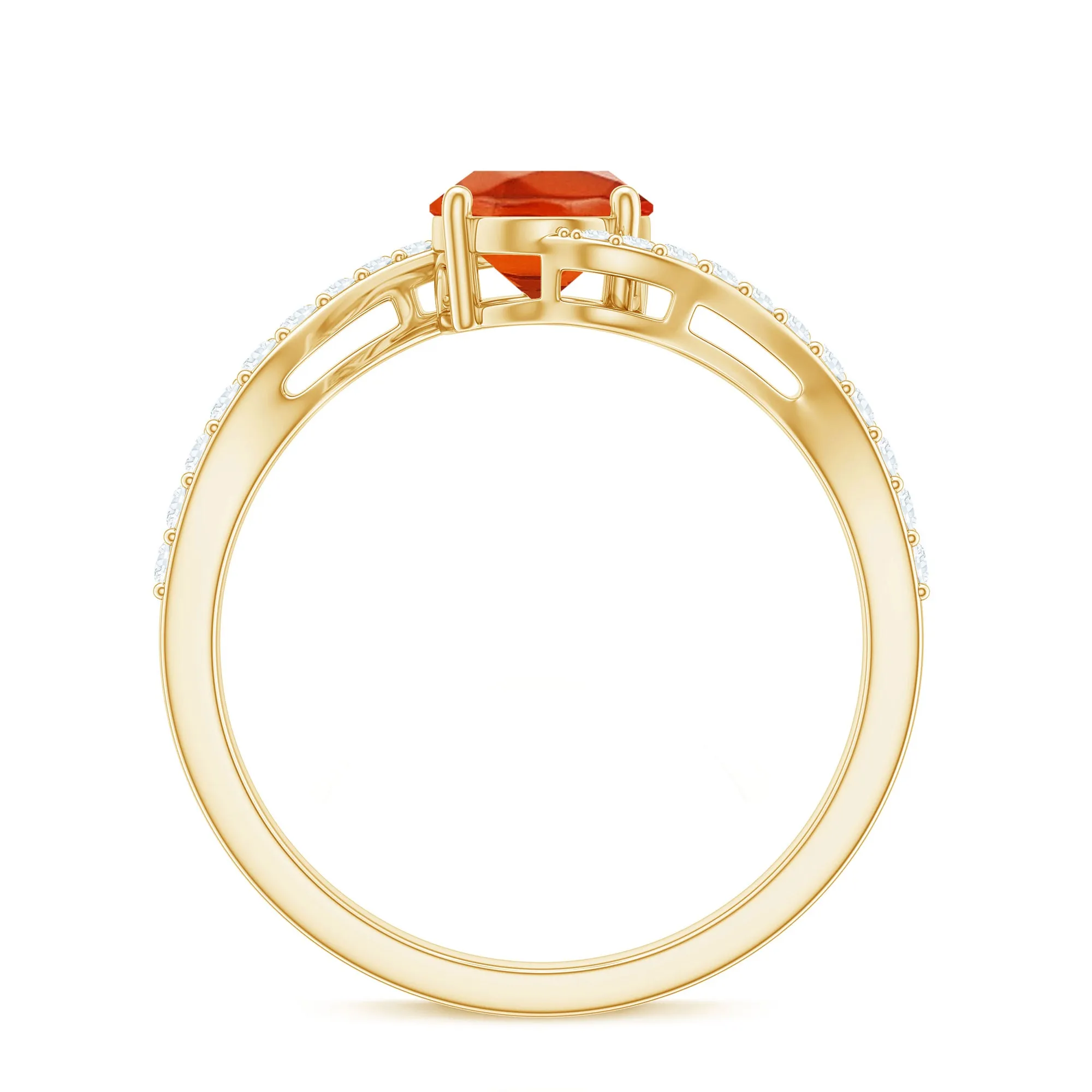 Oval Cut Solitaire Fire Opal and Diamond Bypass Ring