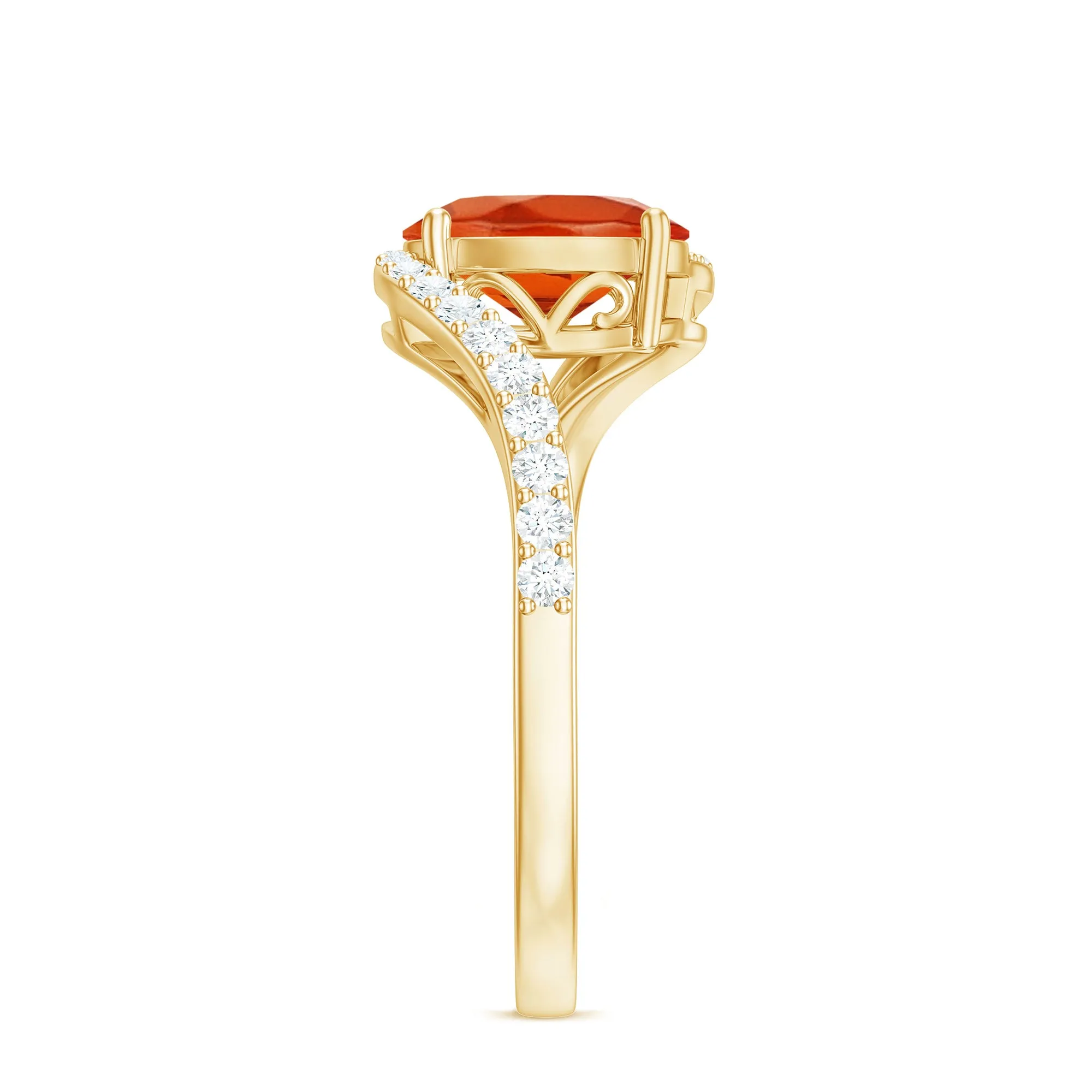 Oval Cut Solitaire Fire Opal and Diamond Bypass Ring