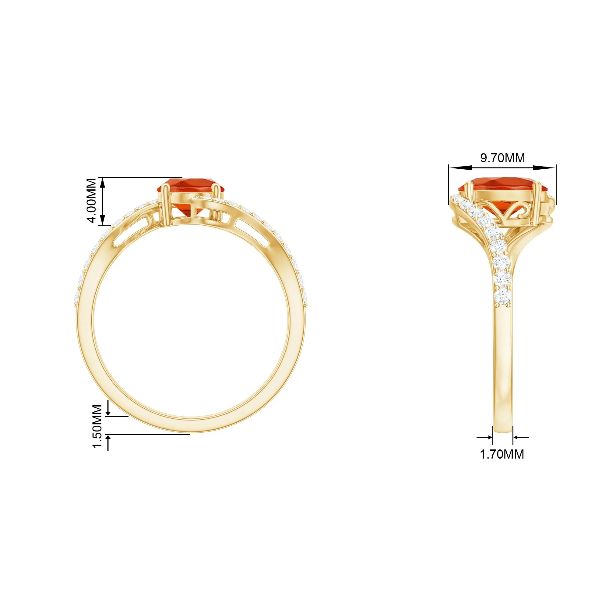 Oval Cut Solitaire Fire Opal and Diamond Bypass Ring