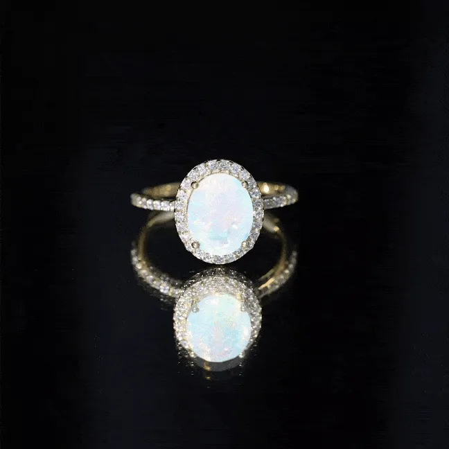 Oval Ethiopian Opal and Diamond Classic Halo Engagement Ring