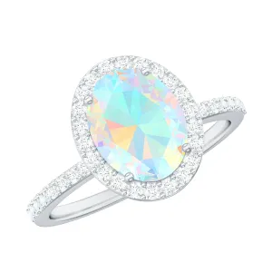 Oval Ethiopian Opal and Diamond Classic Halo Engagement Ring