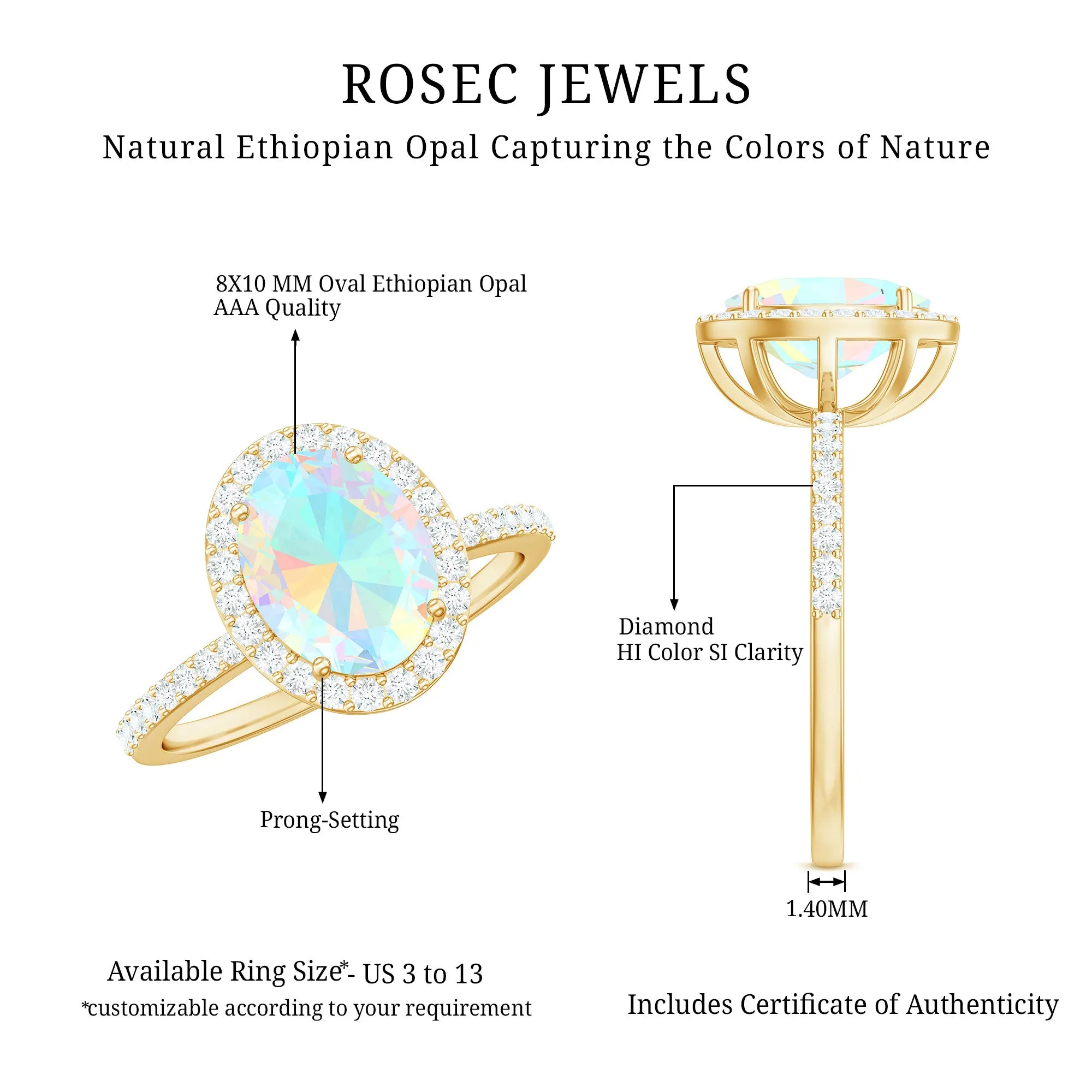 Oval Ethiopian Opal and Diamond Classic Halo Engagement Ring
