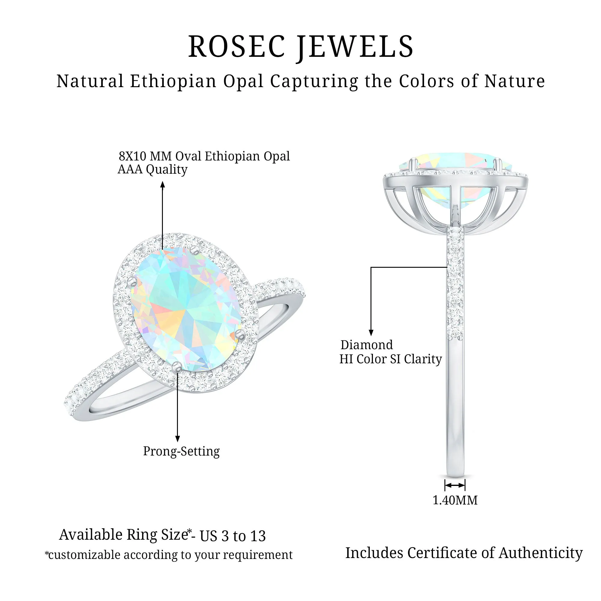 Oval Ethiopian Opal and Diamond Classic Halo Engagement Ring