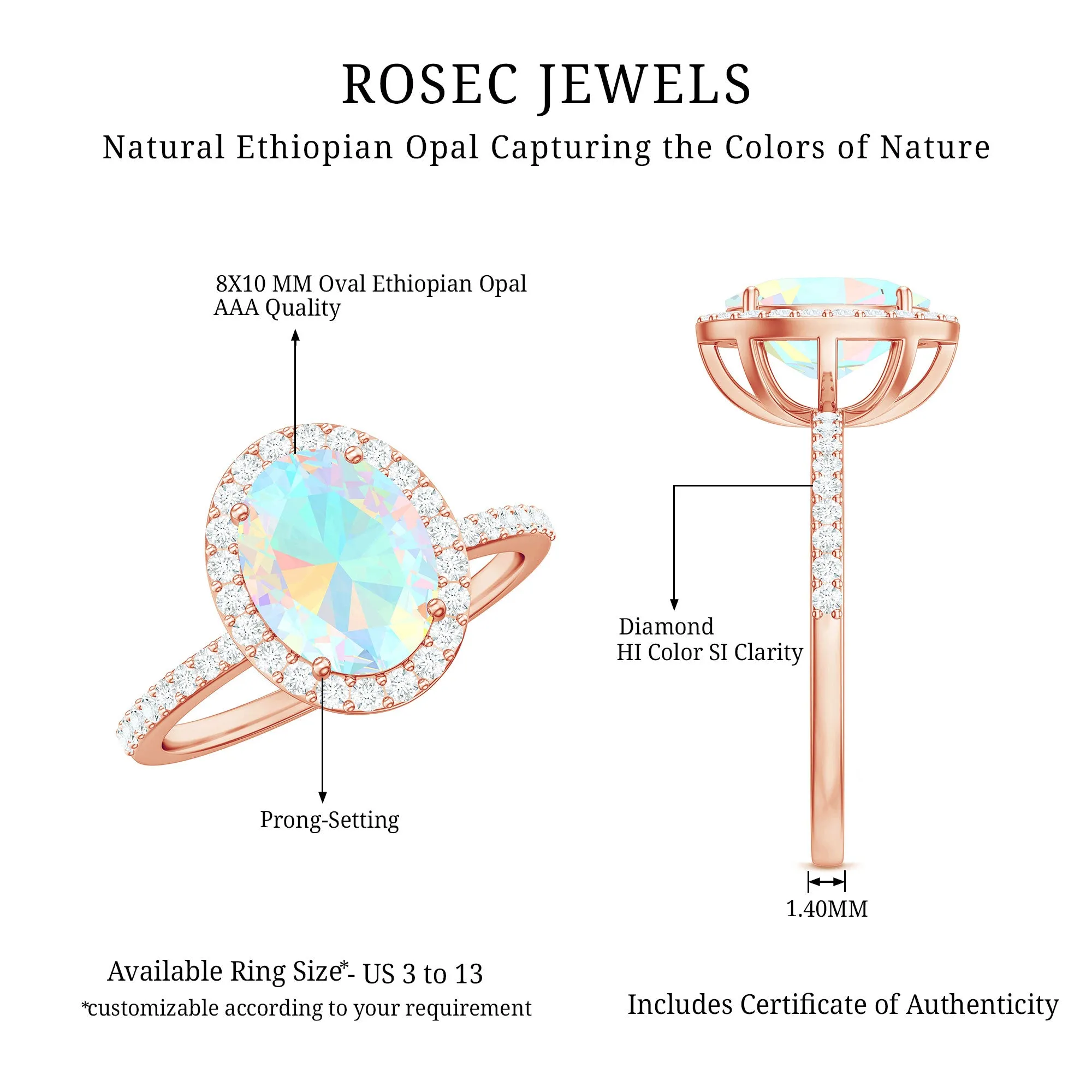 Oval Ethiopian Opal and Diamond Classic Halo Engagement Ring