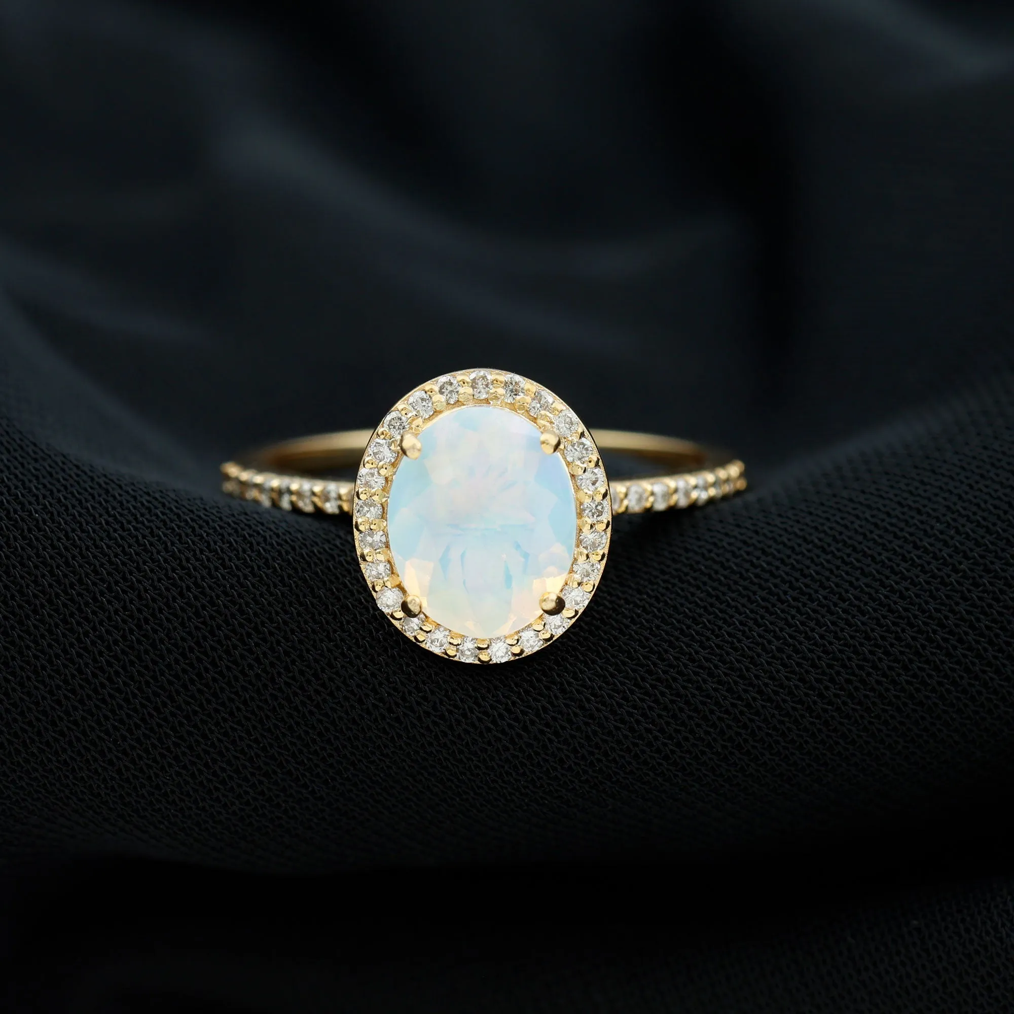 Oval Ethiopian Opal and Diamond Classic Halo Engagement Ring