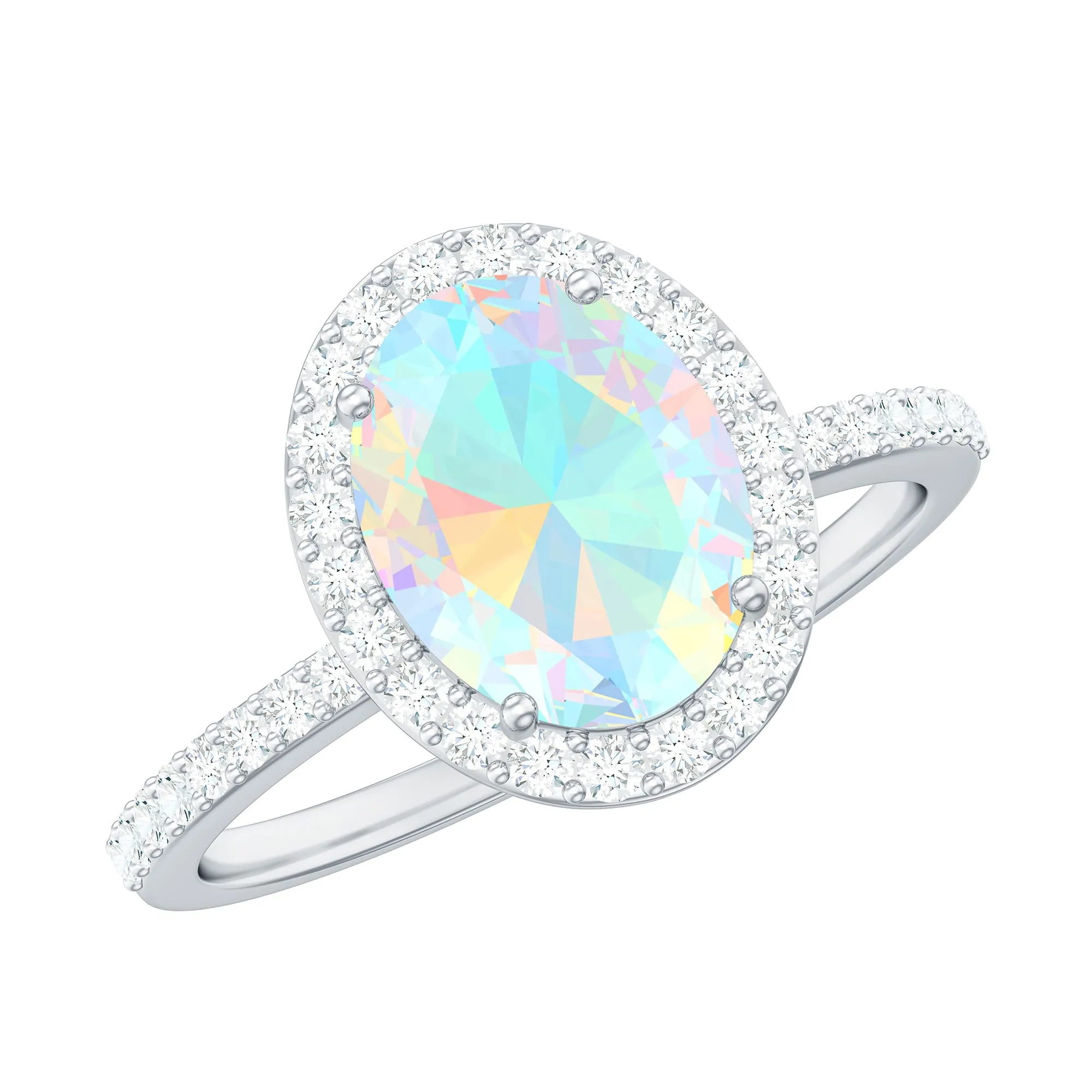 Oval Ethiopian Opal and Diamond Classic Halo Engagement Ring