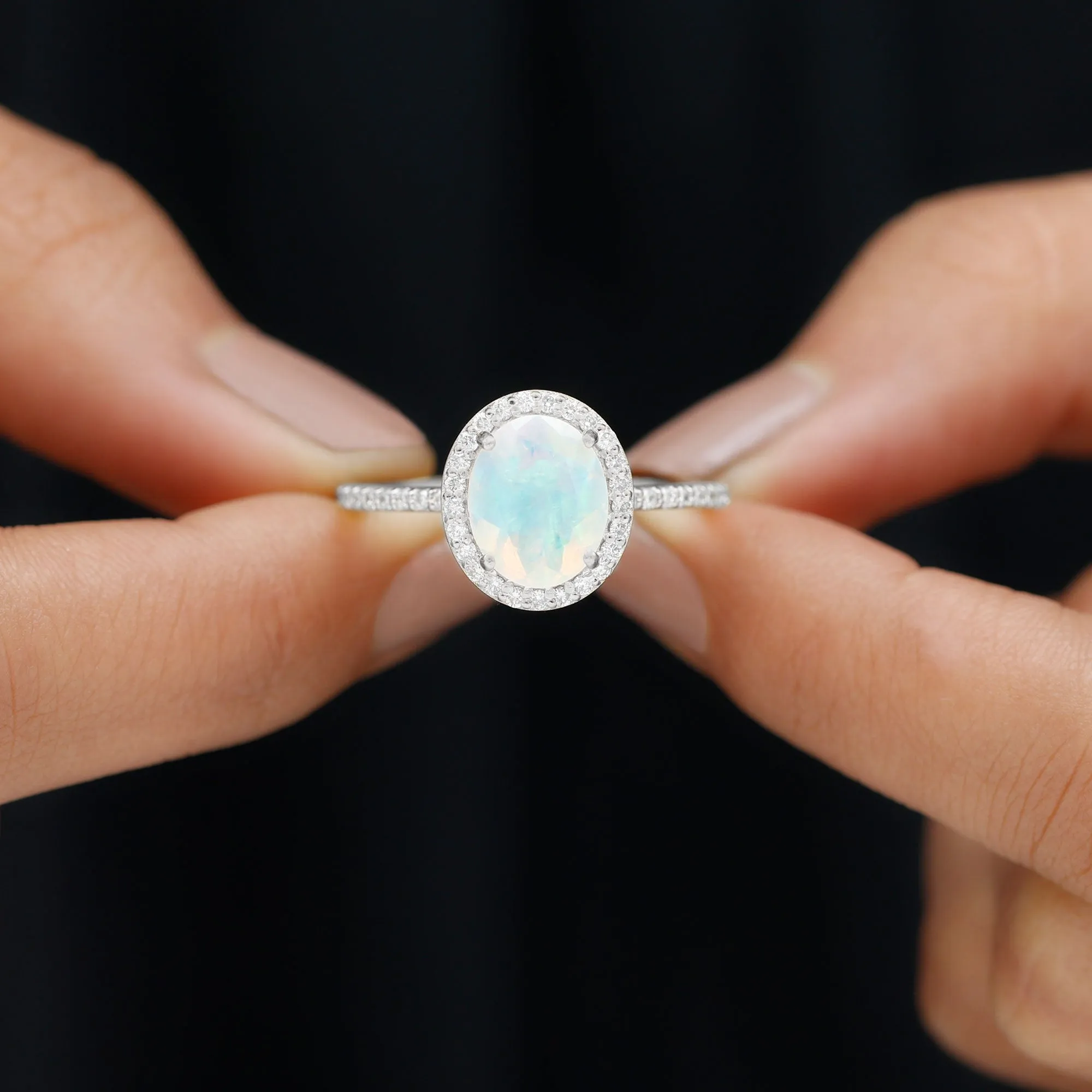 Oval Ethiopian Opal and Diamond Classic Halo Engagement Ring
